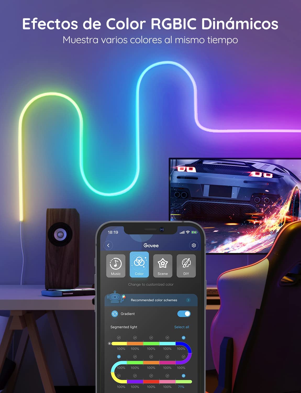 Funciona con Alexa y Google Assistant,16 Milliones de Color RGBIC para Habitación Gaming, TV y Dormitorio