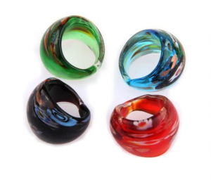 Cuatro Anillos Cristal de Murano Lampwork Flor